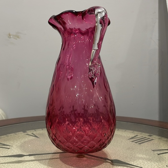 Heavy blown cranberry glass diamond optic vase - Picture 2 of 4